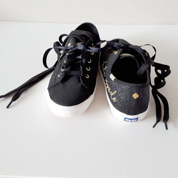 NWOT Keds x Kate Spade black glitter & gold “kate spade" script sneaker shoes - Picture 5 of 8